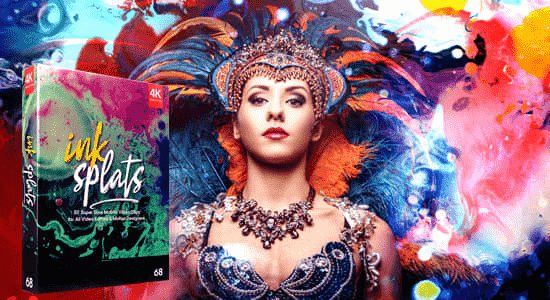 4K视频素材-50个彩色水墨滴落飞溅散开特效合成动画