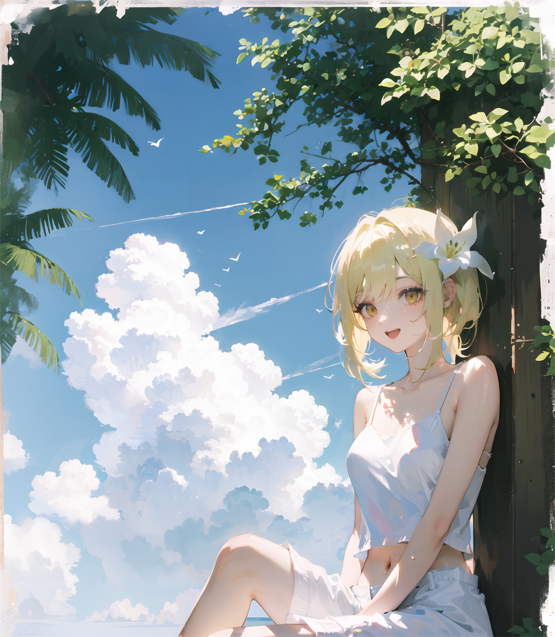 AI绘画 原神 窗台 海边 天空 美景