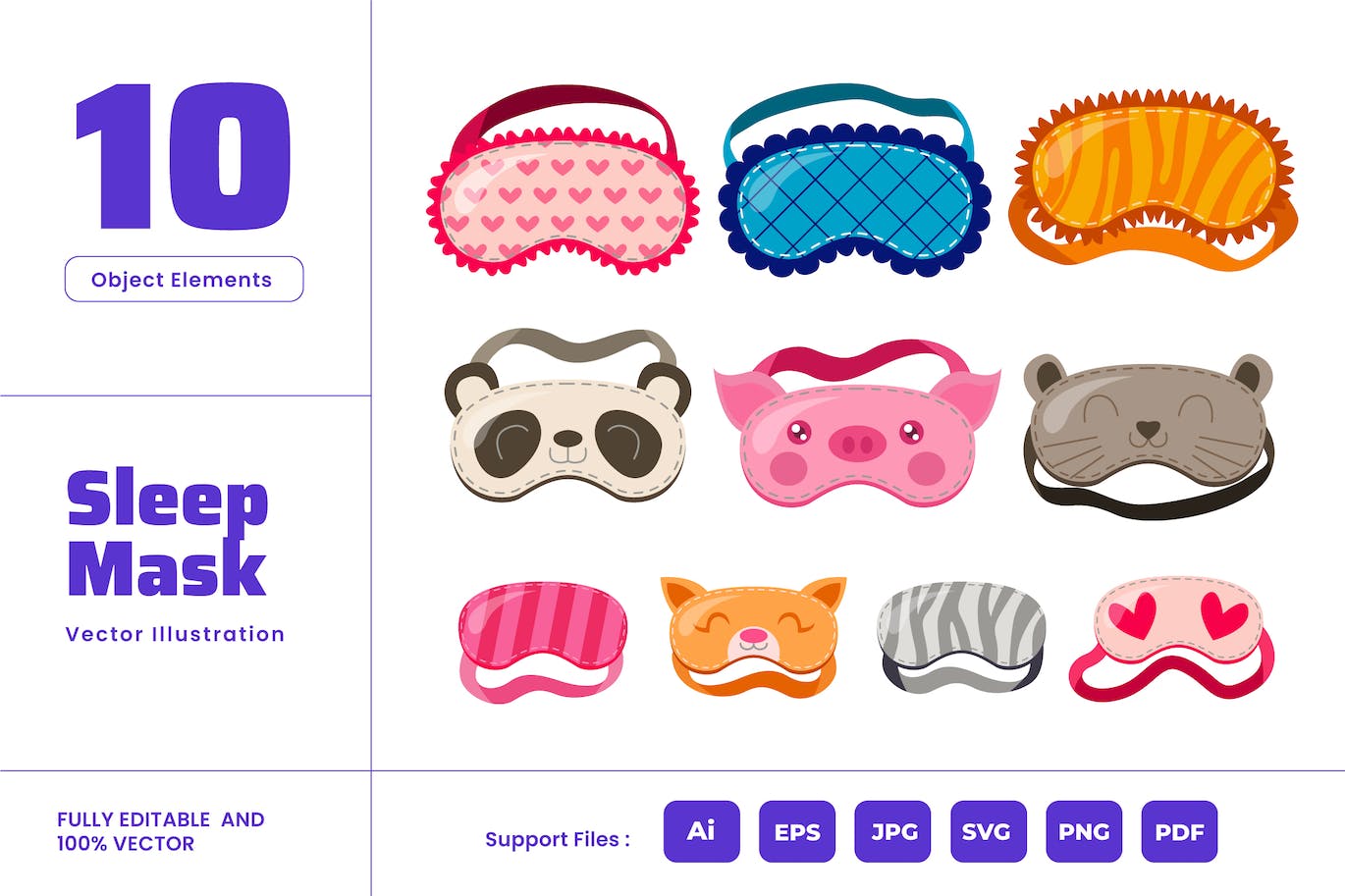 睡眠面膜-可爱动物图案眼罩盲人自我护理矢量插画 Sleep Mask – Cute Animal Eye Mask Blind Self Care-1 睡眠面膜-可爱动物图案眼罩盲人自我护理矢量插画 Sleep Mask – Cute Animal Eye Mask Blind Self Care
