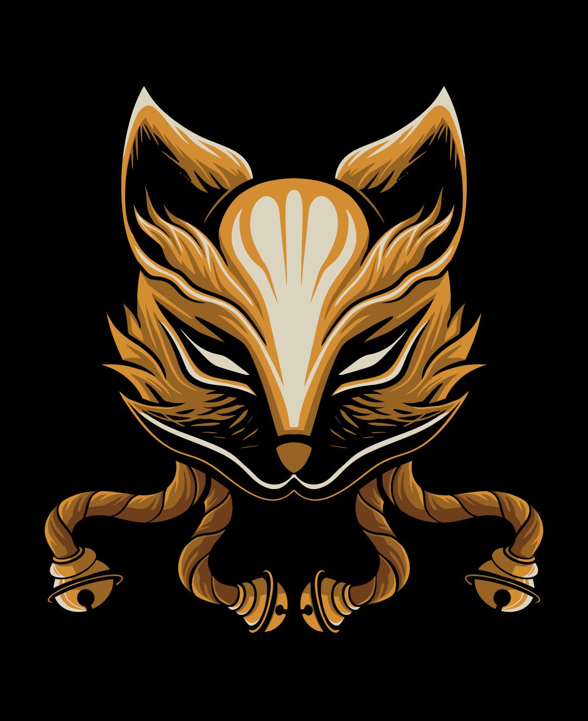 日本风格动物头像矢量插画 Kitsune japane vector illustration