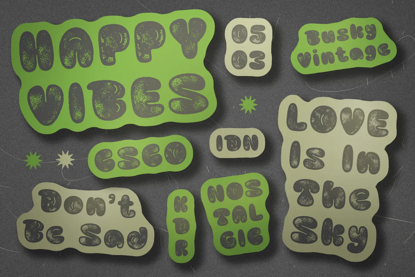 涂鸦纹理的英文泡泡气球装饰字体 - Busky Vintage