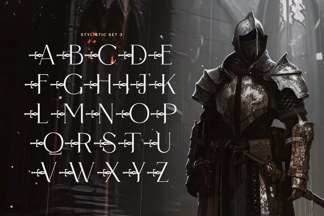 超级英雄和骑士题材的中世纪战争装饰字体 - Back Over