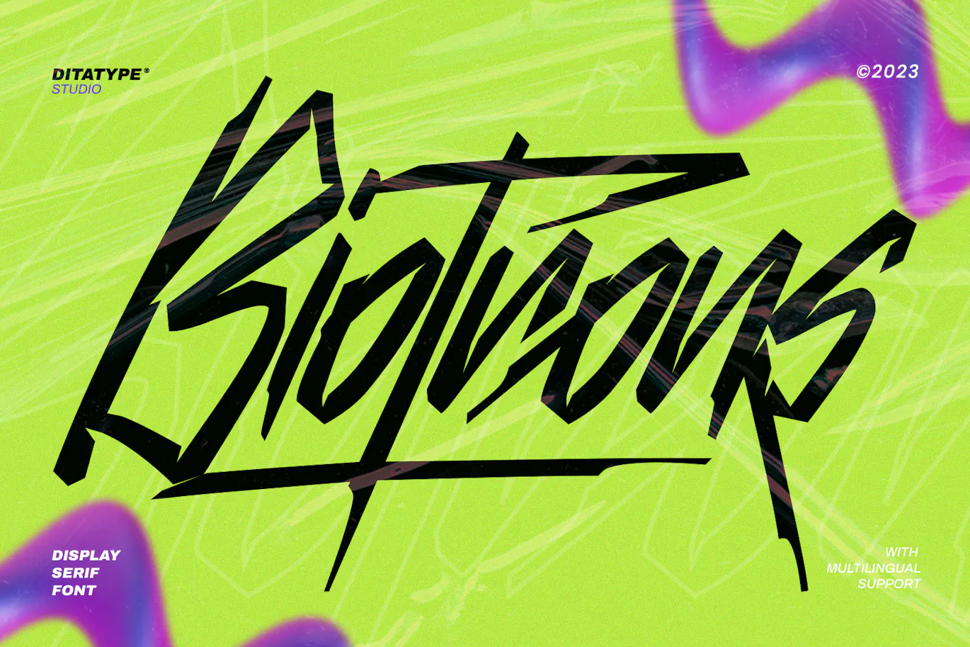 尖角笔触的英文手写涂鸦衬线字体 – Biotrons