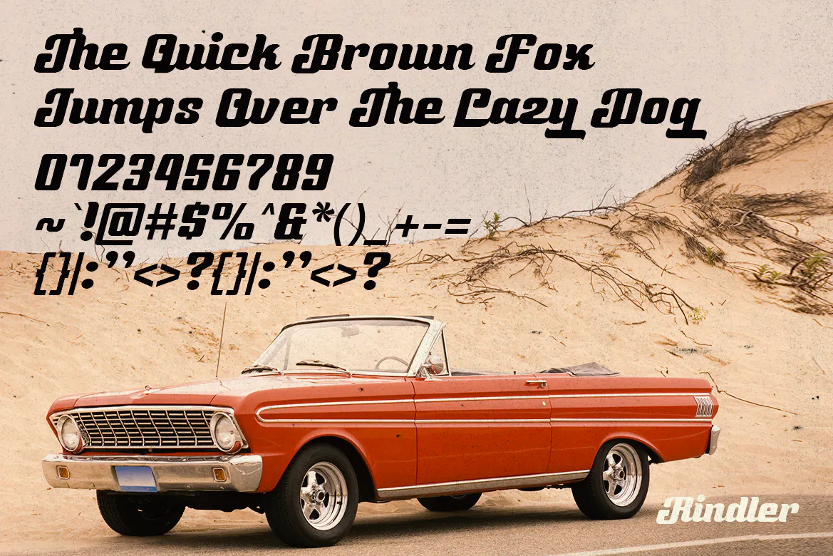 优雅粗画笔复古的汽车标志英文连字字体 - Rindler