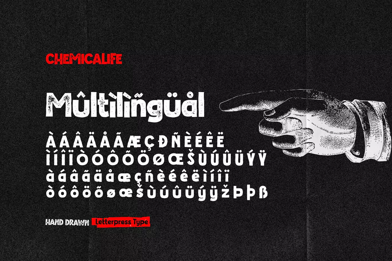 手绘凸版印刷效果的纹理英文字体 - Chemicalife