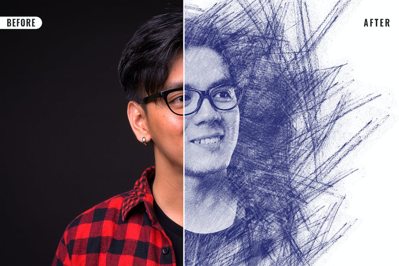 铅笔素描照片效果PSD模板 Pencil Sketch Photo Effect