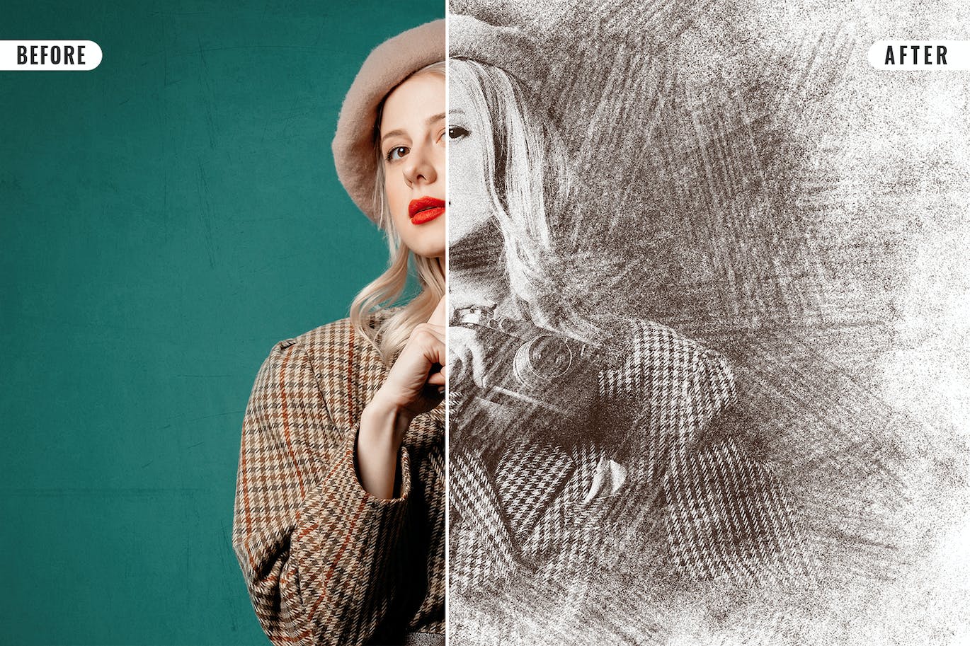 铅笔素描照片效果PSD模板 Pencil Sketch Photo Effect