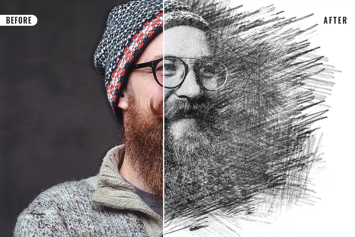 铅笔素描照片效果PSD模板 Pencil Sketch Photo Effect