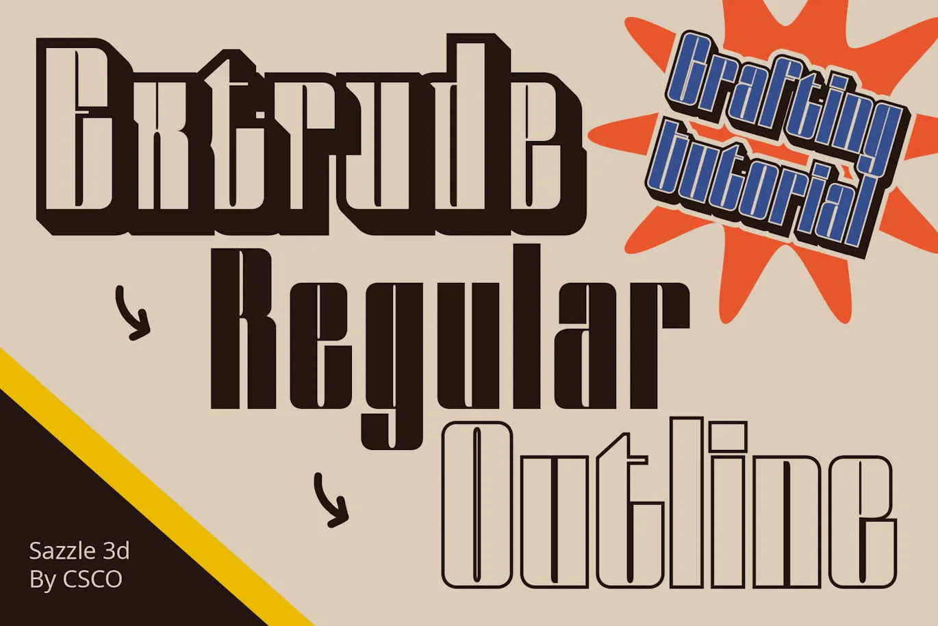 3d复古时髦粗体拉伸的英文装饰字体 - Sazzle 3D