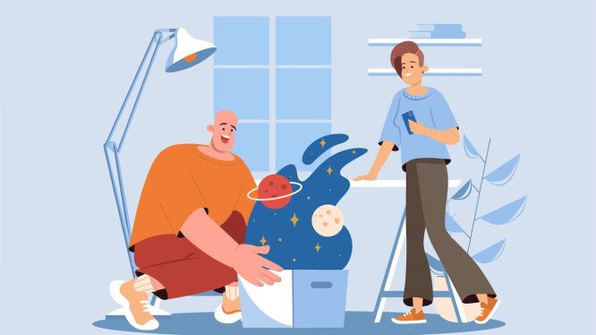 平面卡通风格开放空间人物场景插画 Open Space Blue Concept with People Scene