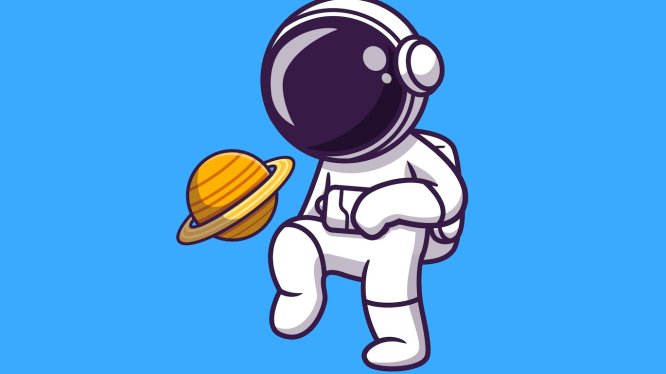 宇航员踢足球矢量卡通插画 Cute Astronaut Playing Soccer Planet Cartoon