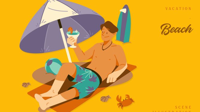 假期海滩场景插画矢量素材 Vacation – Beach Scene Illustration