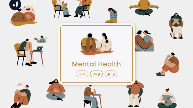 心理健康人物矢量插画 Mental Health Illustration
