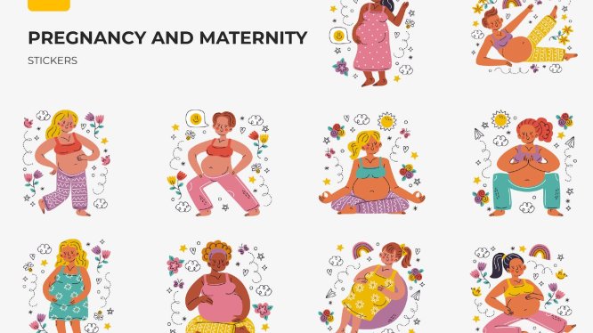 怀孕和孕妇主题贴纸插画 Pregnancy And Maternity Stickers