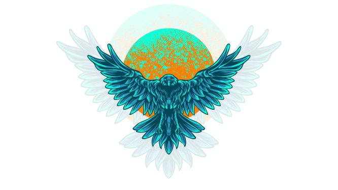 展翅乌鸦动物徽章插画 raven animal illustration