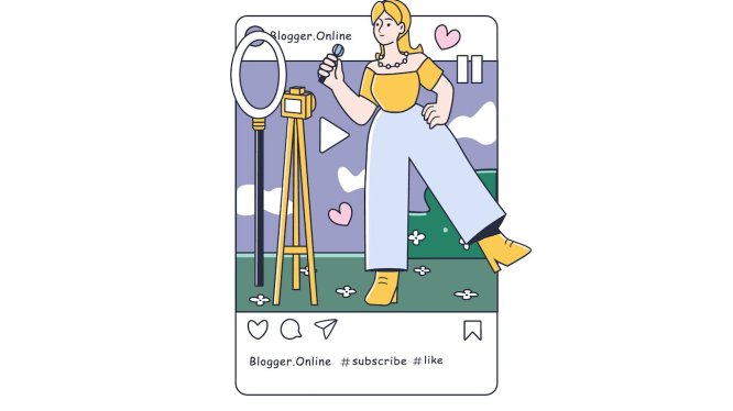 博主Instagram发布人物场景概念插画 Blogger Instagram Post Concept with People Scene