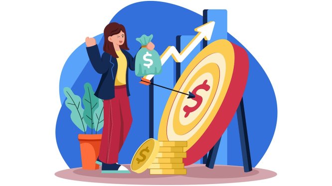 商业利润报酬概念场景插画 Businesswoman Getting Profit In Business