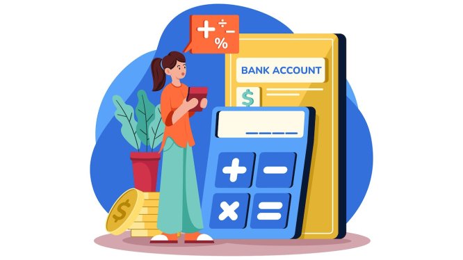 账户统计概念场景插画 Woman Calculating Left Balance In Account