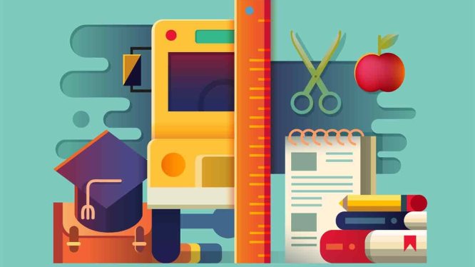 学校教学文具矢量插画 School Concept Items