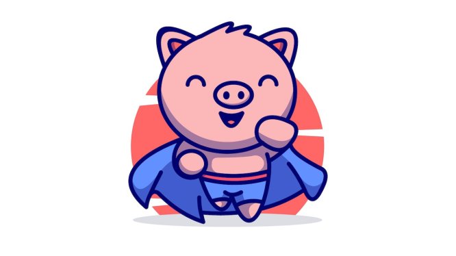 超级英雄小猪Logo插画 Superhero piglet illustration