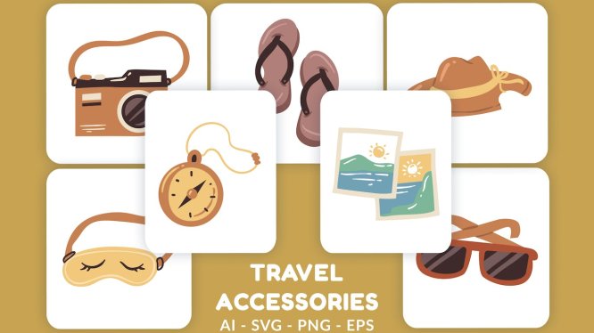 旅行配件矢量插画v2 Travel Accessories Vector Illustration v.2
