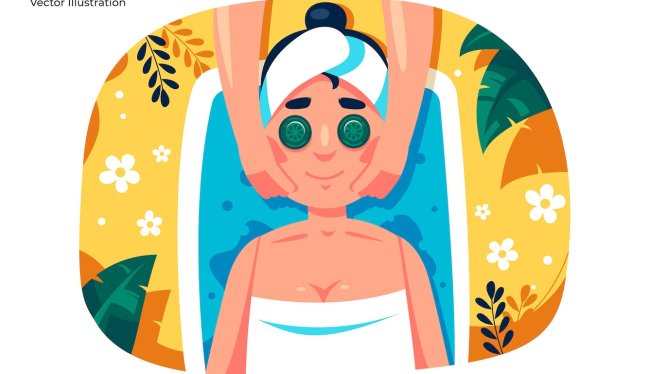 水疗女孩人物矢量插画 Girl at Spa