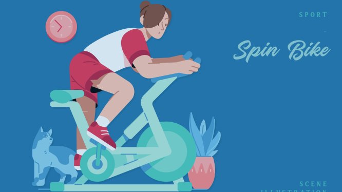 动感单车运动场景插画 Sport – Spin Bike Scene Illustration