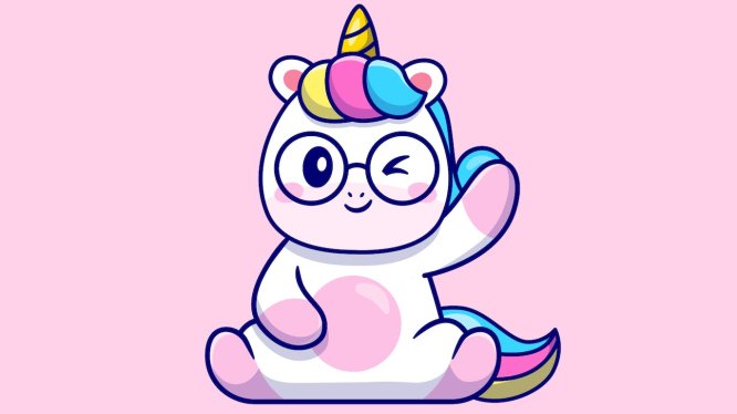 戴着眼镜可爱的独角兽矢量图形 Cute Unicorn Waving Hand And Wearing Glasses