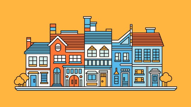 彩绘房屋线条矢量插画 A group of houses with painted edges