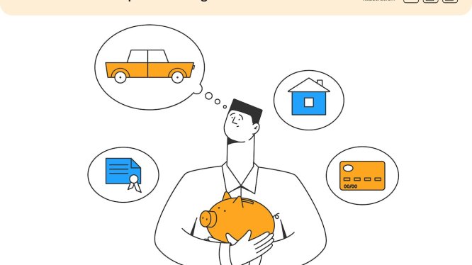 积蓄消费方向矢量插画素材 Man Thinks Where to Spend his Savings