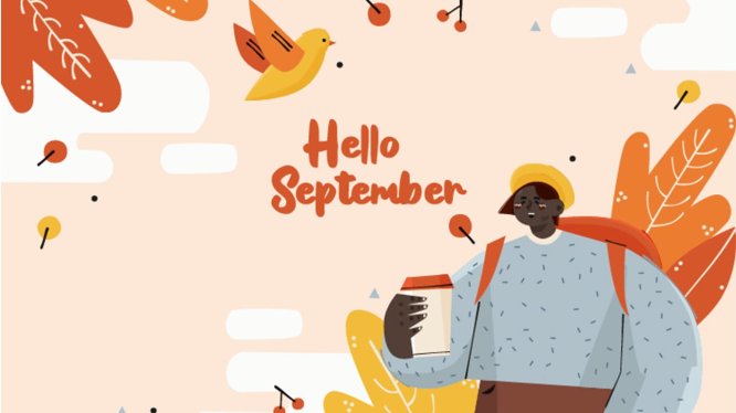 “你好，秋天”矢量插画背景图 Hello September Autumn Background Illustration