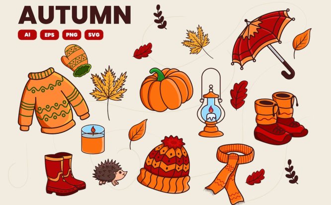 秋季主题元素矢量图形套装 Autumn set