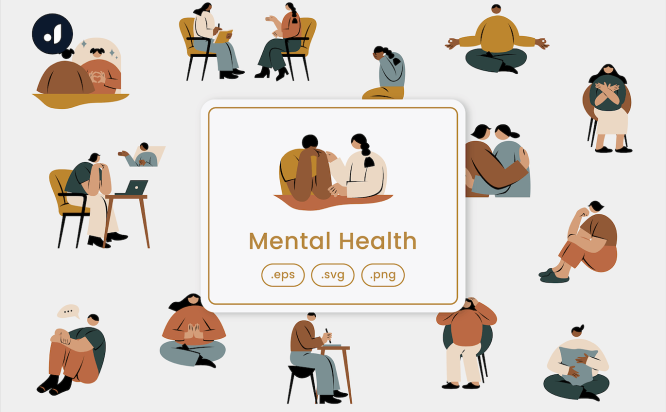 心理健康人物矢量插画 Mental Health Illustration