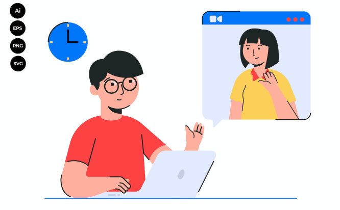在线会议插画 Online Meeting Illustration