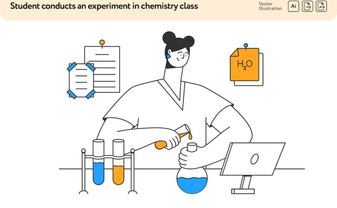 学生化学实验矢量插画素材 Student Conducts an Experiment in Chemistry Class