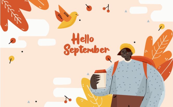 “你好,秋天”矢量插画背景图 Hello September Autumn Background Illustration