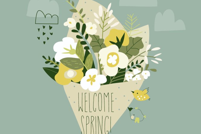 可爱的春天花束矢量插画 Cute spring bouquet of flowers. Vector illustratio