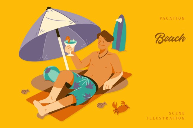 假期海滩场景插画矢量素材 Vacation – Beach Scene Illustration