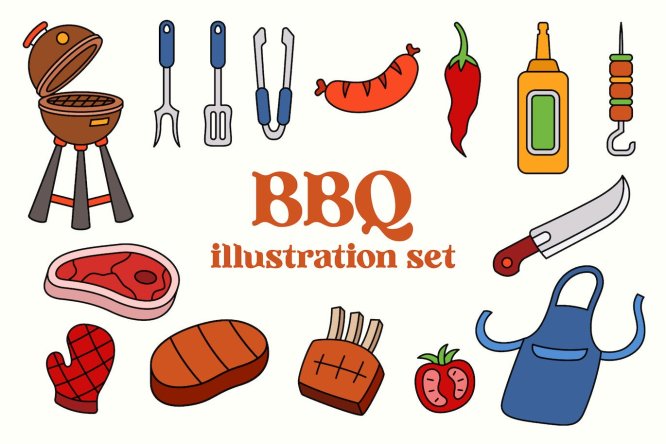 BBQ烧烤元素插画集 BBQ Illustration Set