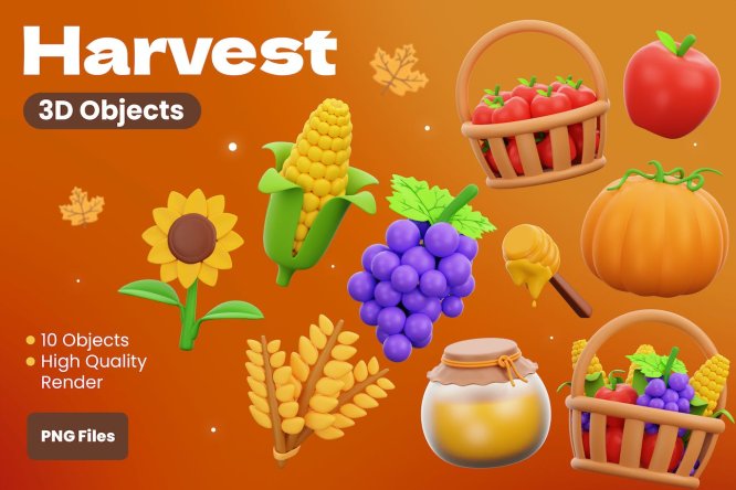 丰收食品3D插画 Harvest 3D Illustrations