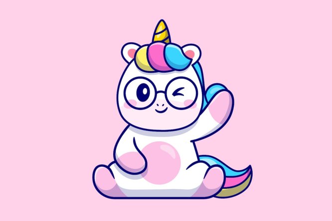 戴着眼镜可爱的独角兽矢量图形 Cute Unicorn Waving Hand And Wearing Glasses