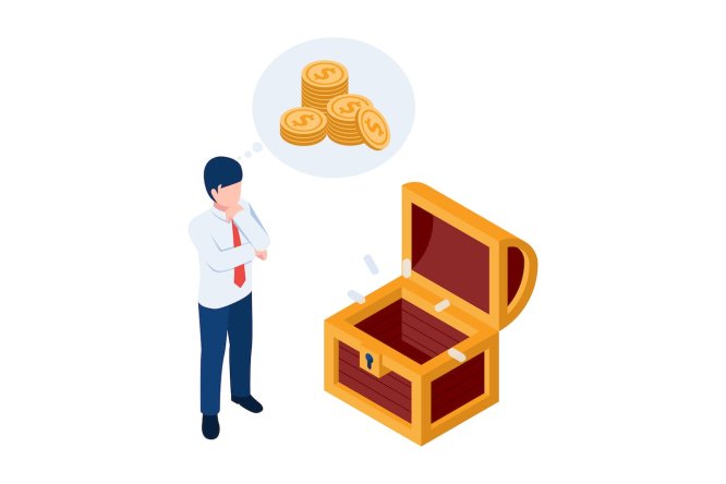 空宝箱商人等距插画 Isometric businessman with empty treasure box