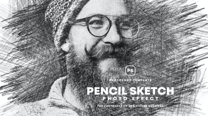 铅笔素描照片效果PSD模板 Pencil Sketch Photo Effect