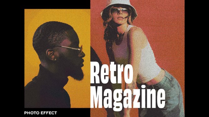 复古杂志半色调人物海报PSD模板 Retro Magazine Halftone Poster Photo