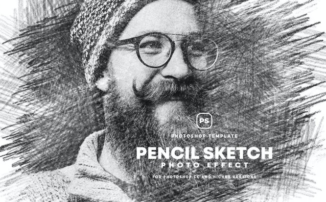 铅笔素描照片效果PSD模板 Pencil Sketch Photo Effect