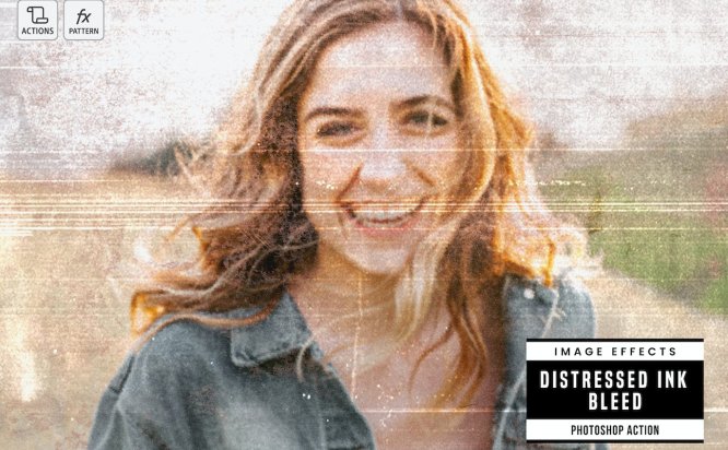 仿旧墨水渗色照片做旧效果PS动作 Distressed Ink Bleed Effect